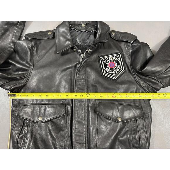 Vintage Harley Davidson Schott Jacket Mens 38 Black Leather Bomber 2000s A-2 - Picture 14 of 16